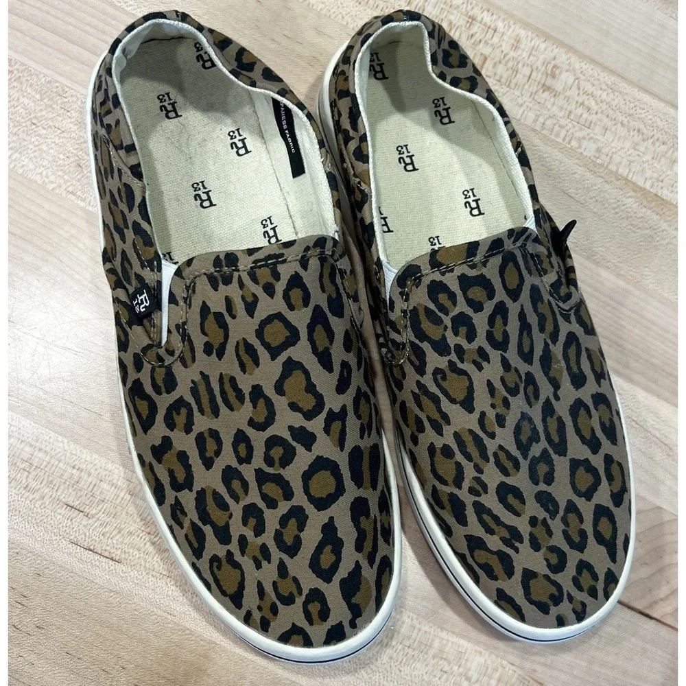 R13 Cheetah Print Canvas Slip-On Sneakers Women's Size 9, Men's 7, Bag Included